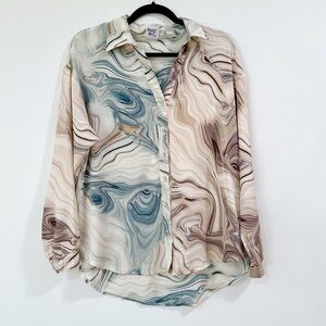 Princess Polly Marble Print Button-Up Blouse Size 8